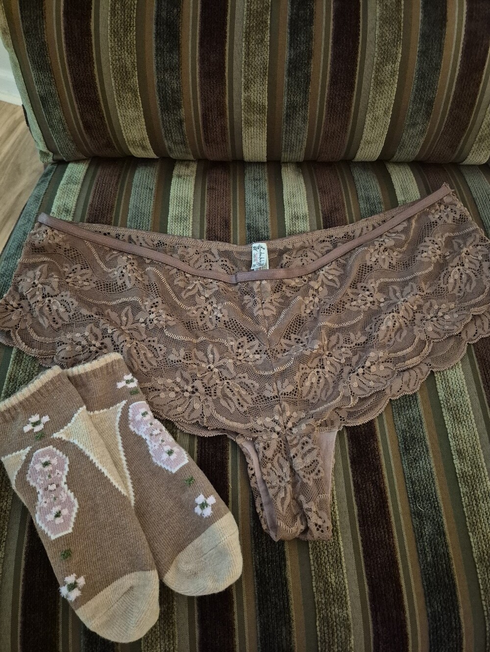 Free People Intimately Neutral Bundle XL Lace Hipster Panty ,Large Ankle Socks